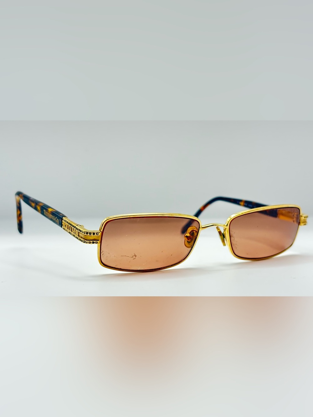 Vintage Tiffany & Co. TF 1003-B Gold Rectangular Metal Sunglasses Frames Only